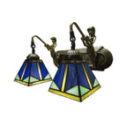 Trapezium Wall Mount Lamp Fixture Tiffany Bronze Cut Glass Wall Lighting with Mermaid Arm