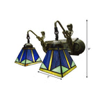 Trapezium Wall Mount Lamp Fixture Tiffany Bronze Cut Glass Wall Lighting with Mermaid Arm