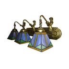 Trapezium Wall Mount Lamp Fixture Tiffany Bronze Cut Glass Wall Lighting with Mermaid Arm