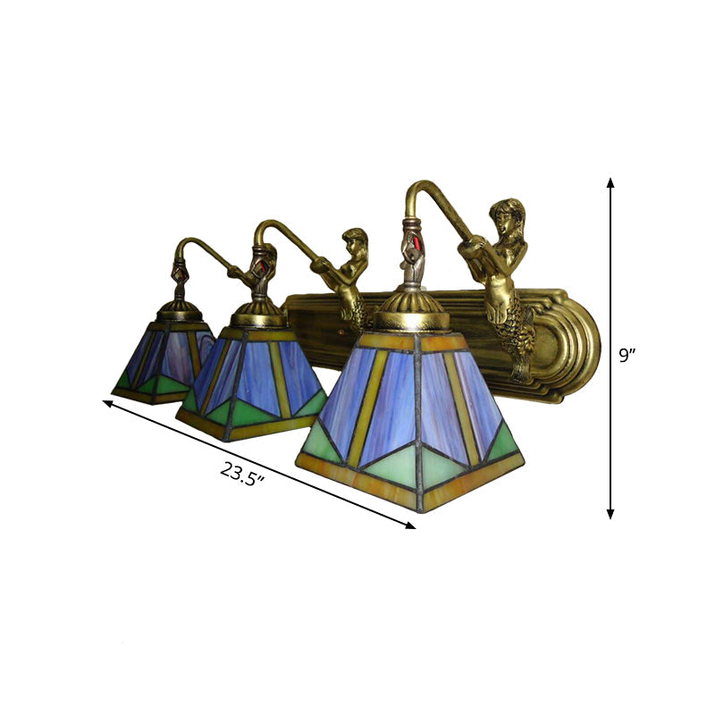 Trapezium Wall Mount Lamp Fixture Tiffany Bronze Cut Glass Wall Lighting with Mermaid Arm