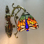 Hand-cut Glass Dragonfly Wall Lamp Tiffany Style 1 Light Wall Mounted Light Fixture with Carved Backplate