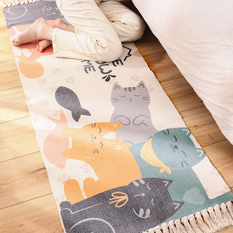 Cartoon Animal Patterned Rug Colorful Cotton Rug Washable Pet-Friendly Rug for the Children's Room