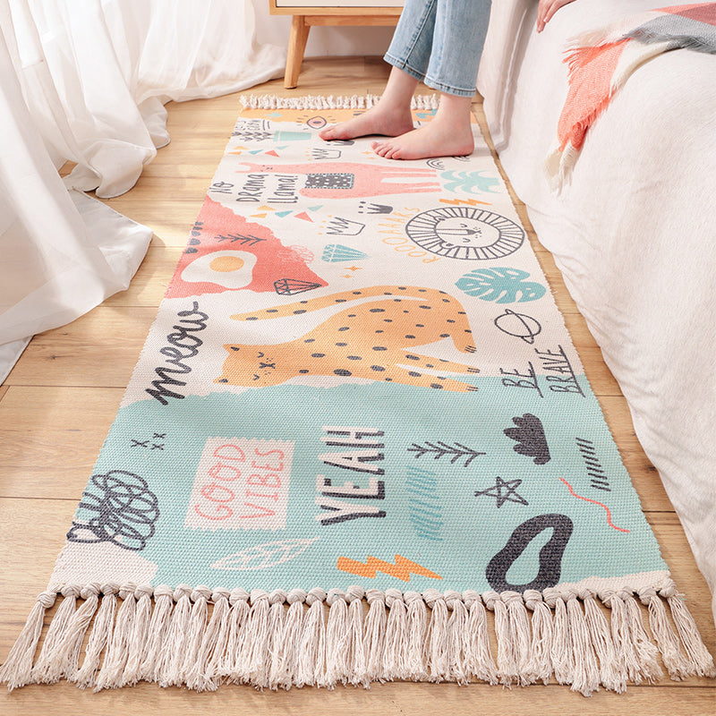 Cartoon Animal Patterned Rug Colorful Cotton Rug Washable Pet-Friendly Rug for the Children's Room