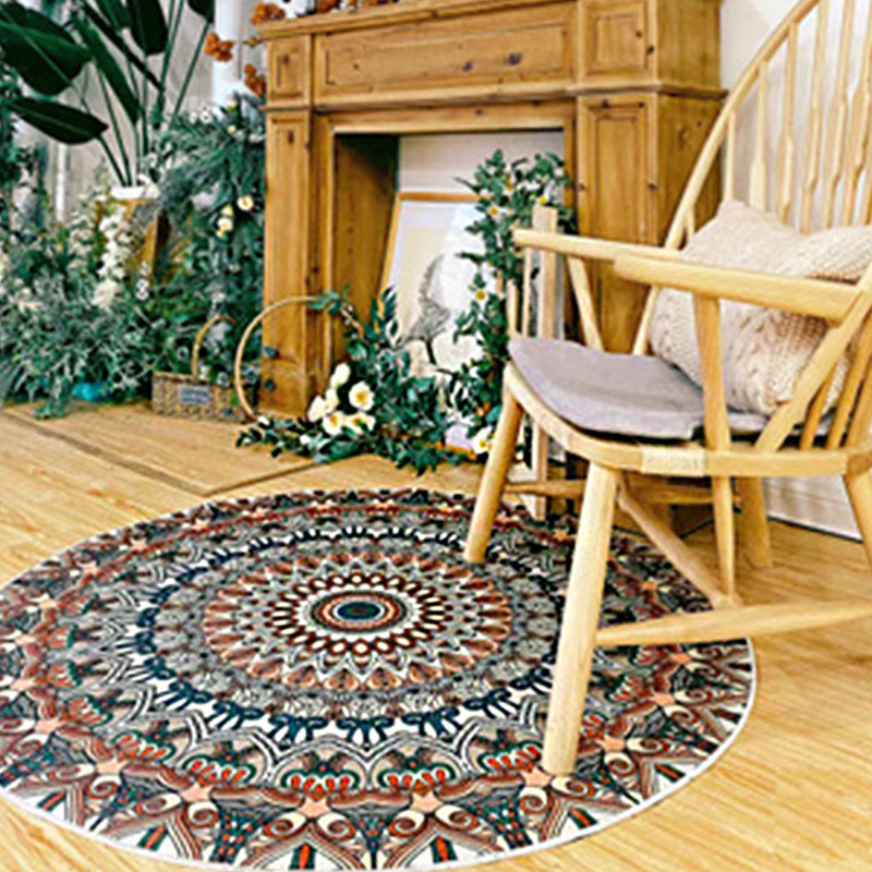 Ethnic Multicolor Floral Rug Synthetic Pearls Rug Non-Slip Backing Pet-Friendly Machine Washable Rug for Large Room