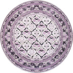 Ethnic Multicolor Floral Rug Synthetic Pearls Rug Non-Slip Backing Pet-Friendly Machine Washable Rug for Large Room