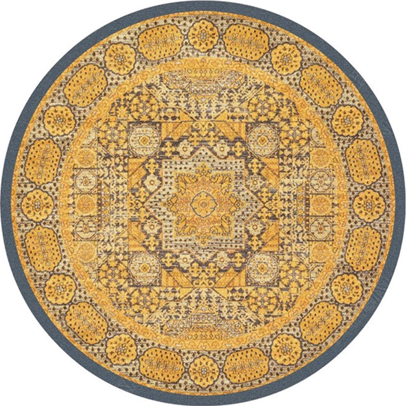 Ethnic Multicolor Floral Rug Synthetic Pearls Rug Non-Slip Backing Pet-Friendly Machine Washable Rug for Large Room