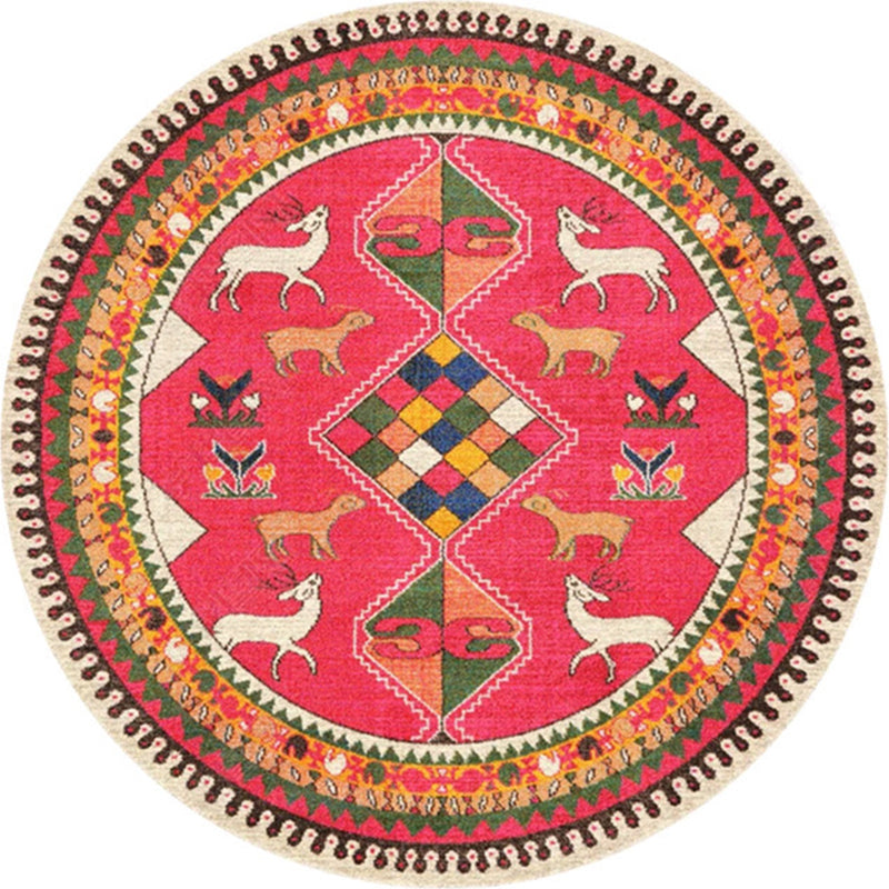 Ethnic Multicolored Flower Rug Synthetic Persian Rug Non-Slip Backing Pet-Friendly Machine Washable Rug for the Large Room
