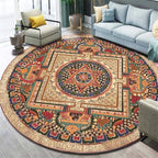 Ethnic Multicolor Floral Rug Synthetic Pearls Rug Non-Slip Backing Pet-Friendly Machine Washable Rug for Large Room