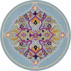 Ethnic Multicolor Floral Rug Synthetic Pearls Rug Non-Slip Backing Pet-Friendly Machine Washable Rug for Large Room