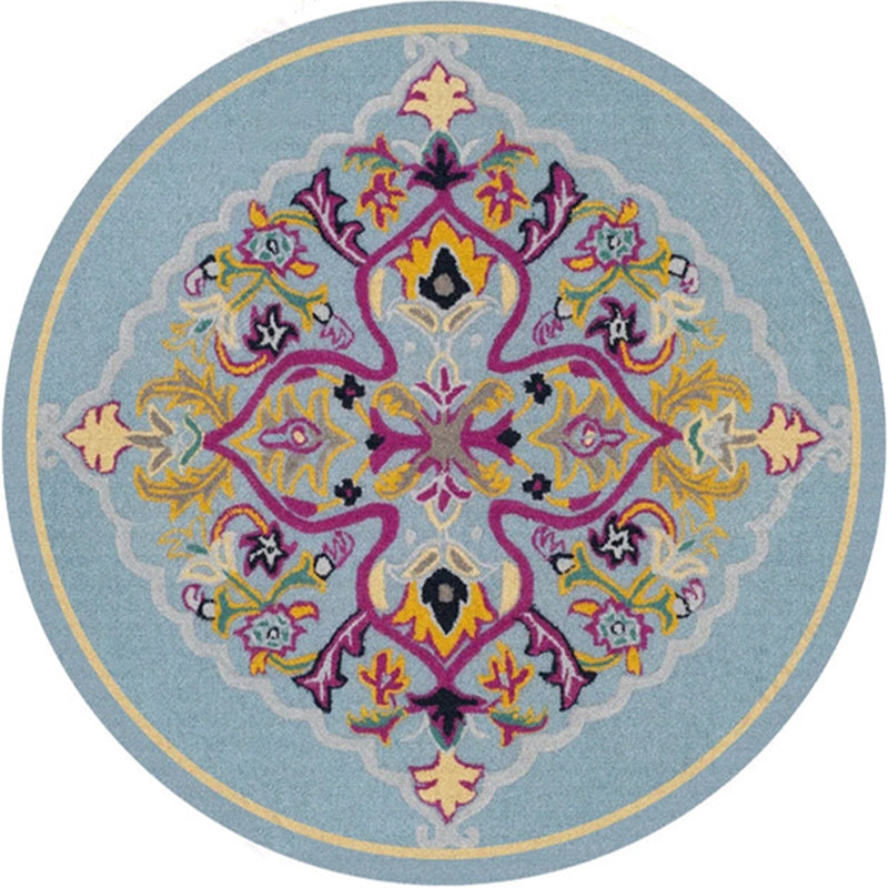 Ethnic Multicolor Floral Rug Synthetic Pearls Rug Non-Slip Backing Pet-Friendly Machine Washable Rug for Large Room