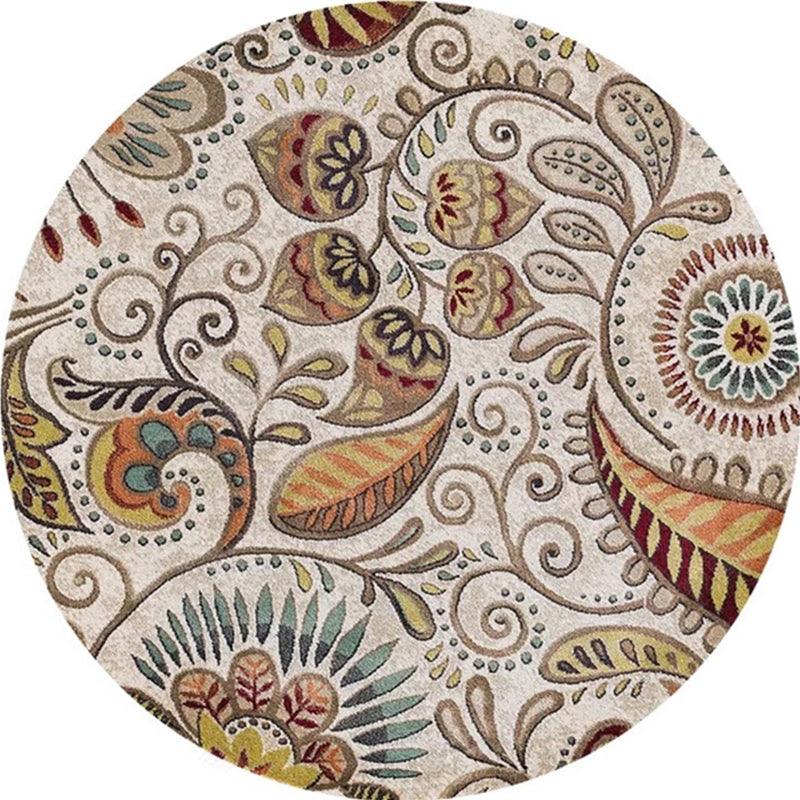 Ethnic Multicolor Floral Rug Synthetic Pearls Rug Non-Slip Backing Pet-Friendly Machine Washable Rug for Large Room