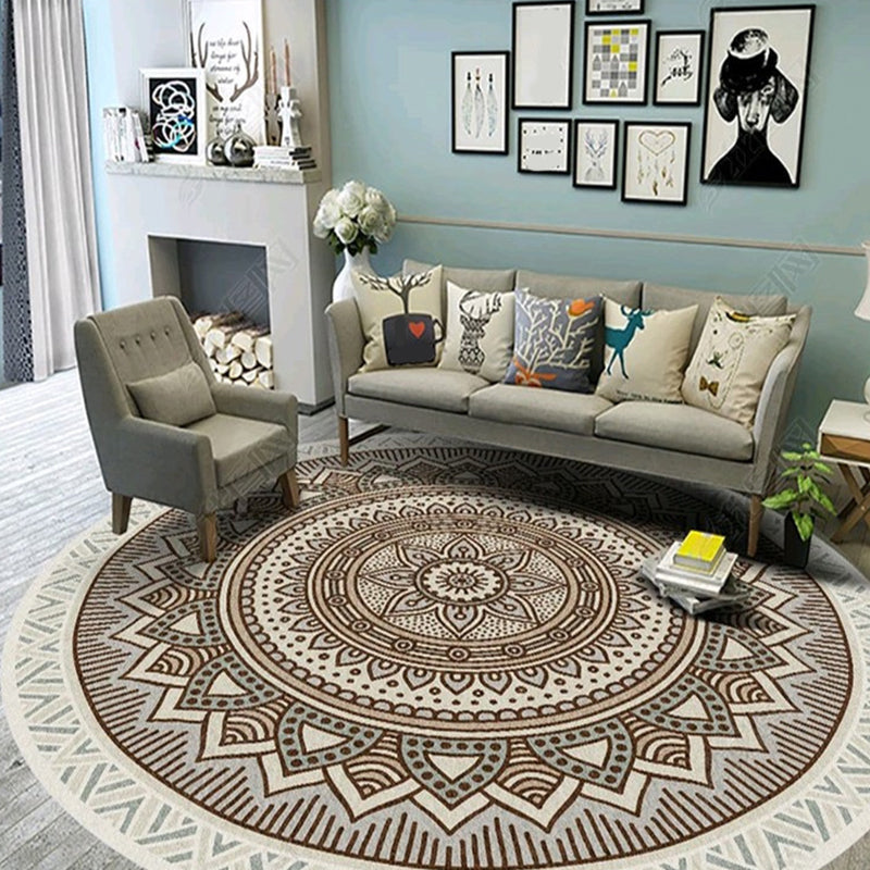 Ethnic Multicolored Flower Rug Synthetic Persian Rug Non-Slip Backing Pet-Friendly Machine Washable Rug for the Large Room