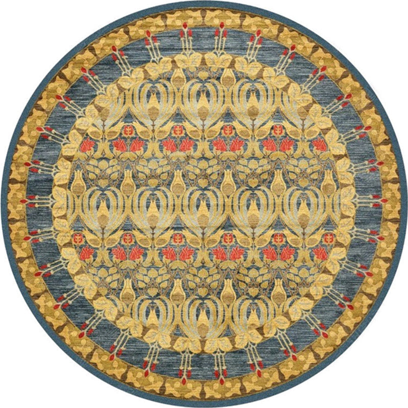 Ethnic Multicolor Floral Rug Synthetic Pearls Rug Non-Slip Backing Pet-Friendly Machine Washable Rug for Large Room