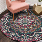 Ethnic Multicolor Floral Rug Synthetic Pearls Rug Non-Slip Backing Pet-Friendly Machine Washable Rug for Large Room