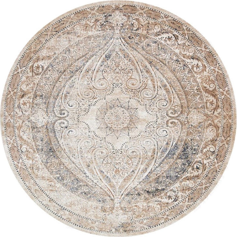 Ethnic Multicolor Floral Rug Synthetic Pearls Rug Non-Slip Backing Pet-Friendly Machine Washable Rug for Large Room