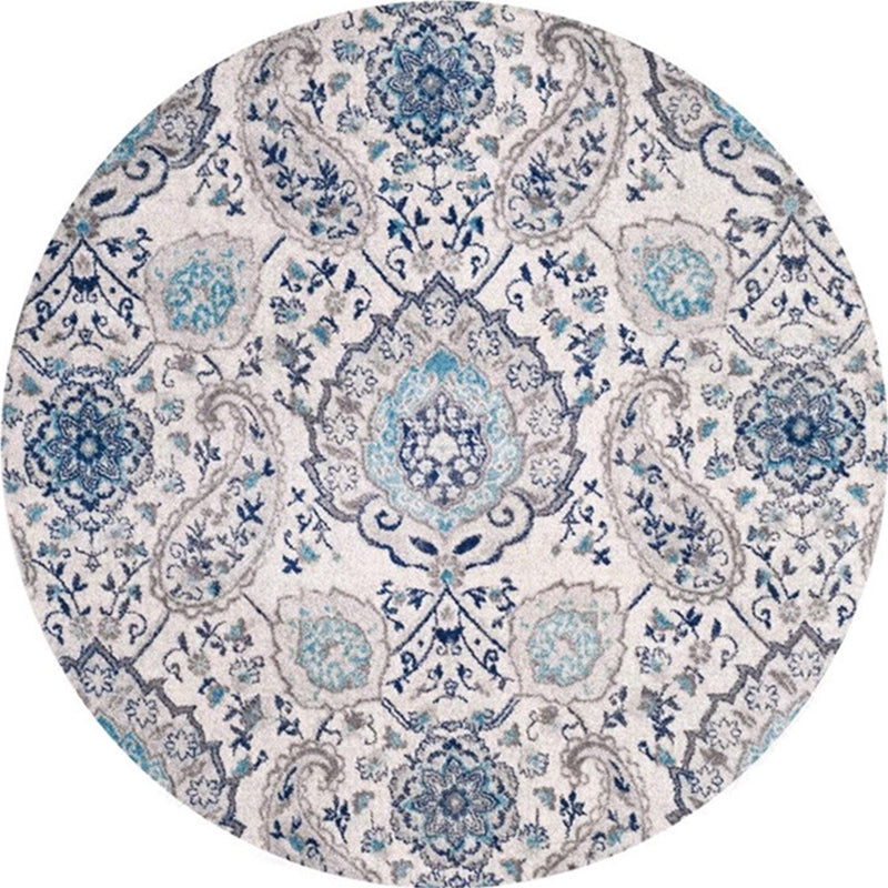 Ethnic Multicolor Floral Rug Synthetic Pearls Rug Non-Slip Backing Pet-Friendly Machine Washable Rug for Large Room