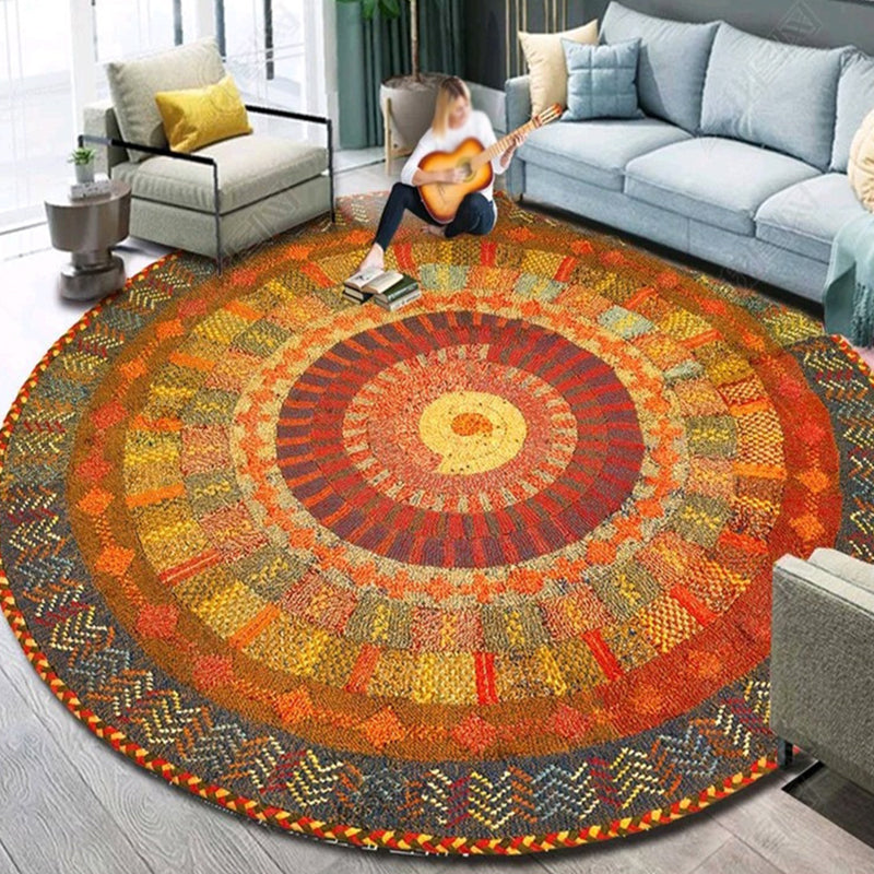 Ethnic Multicolor Floral Rug Synthetic Pearls Rug Non-Slip Backing Pet-Friendly Machine Washable Rug for Large Room