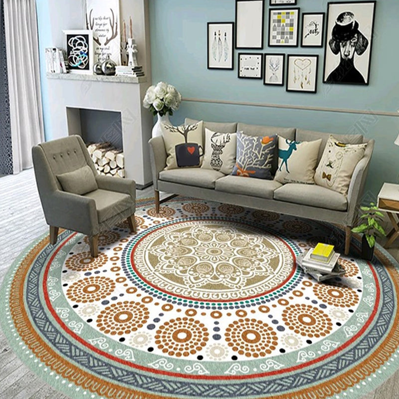 Ethnic Multicolored Flower Rug Synthetic Persian Rug Non-Slip Backing Pet-Friendly Machine Washable Rug for the Large Room