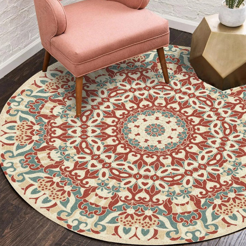 Ethnic Multicolored Flower Rug Synthetic Persian Rug Non-Slip Backing Pet-Friendly Machine Washable Rug for the Large Room