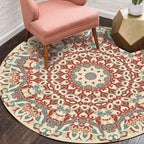 Ethnic Multicolored Flower Rug Synthetic Persian Rug Non-Slip Backing Pet-Friendly Machine Washable Rug for the Large Room