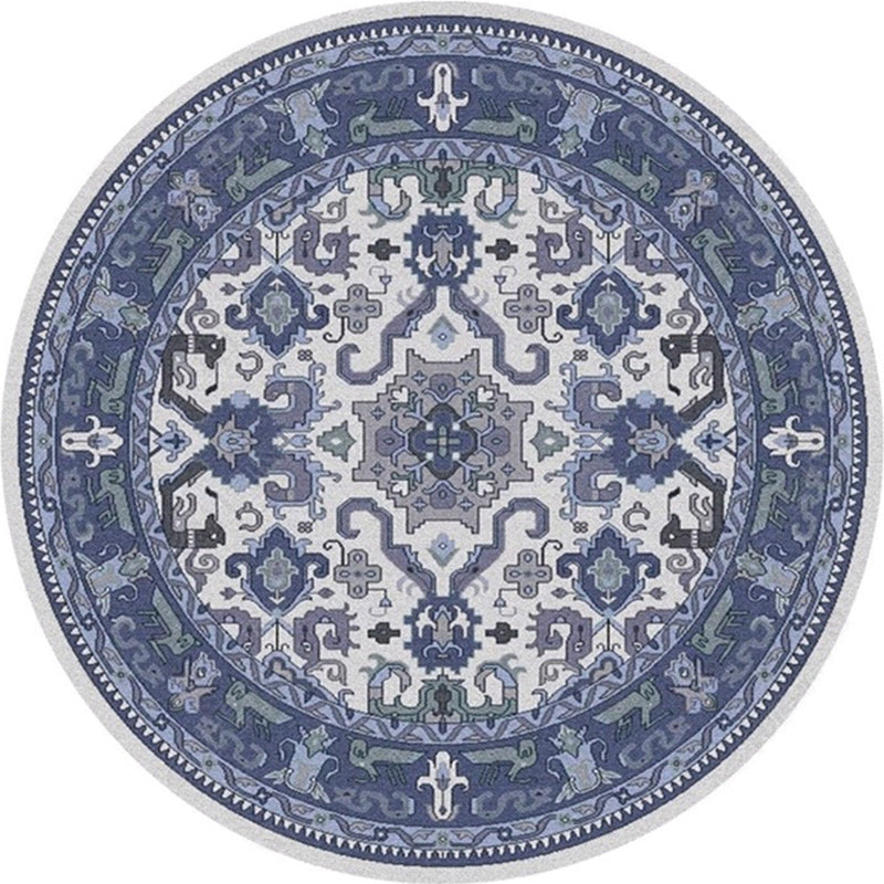 Ethnic Multicolor Floral Rug Synthetic Pearls Rug Non-Slip Backing Pet-Friendly Machine Washable Rug for Large Room