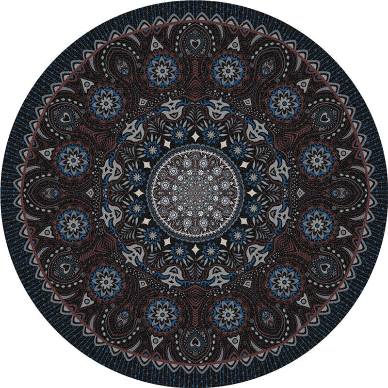 Moroccan Living Room Carpet Multicolored Flower Carpet Polyester Machine Washable Stain Resistant Non-Slip Backing Carpet