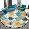 Worn Blue-Yellow Moroccan Carpet Polypropylene Four-Leaf Pattern Rug Non-Slip Back Pet-Friendly Stain-Resistant Rug for Room