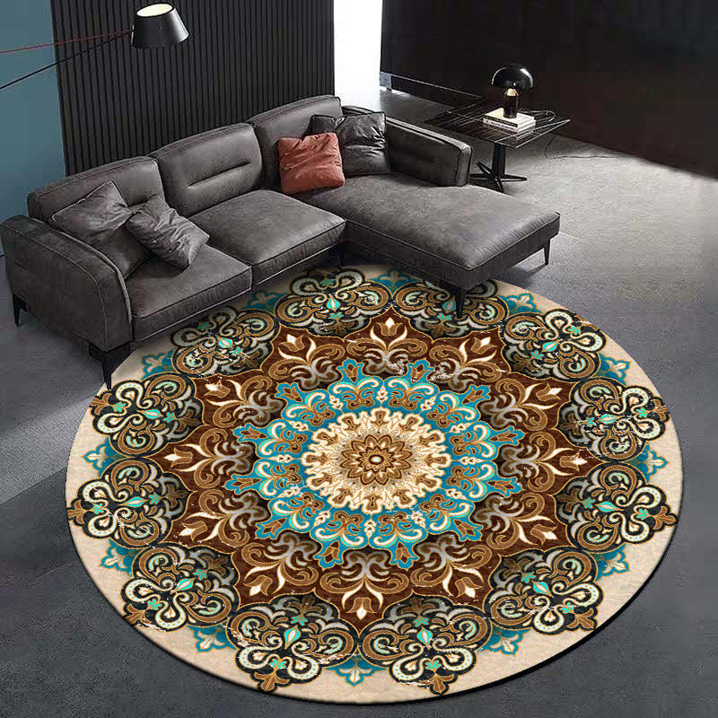 Multicolored Living Room Carpet Turkish Floral Swirl Rug Synthetic Non-Slip Pet-Friendly Machine Washable Carpet