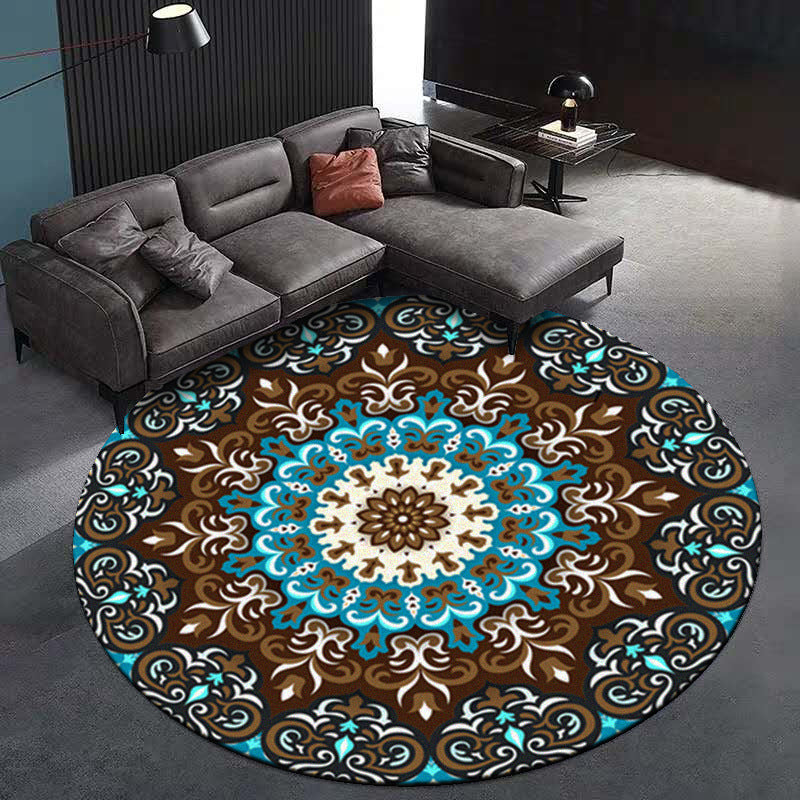 Multicolored Living Room Carpet Turkish Floral Swirl Rug Synthetic Non-Slip Pet-Friendly Machine Washable Carpet