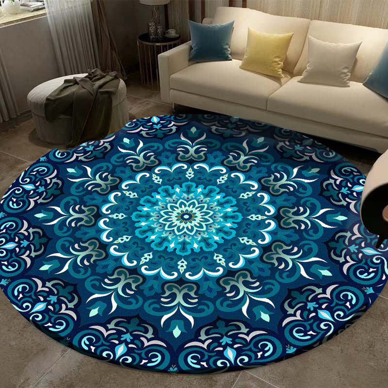 Multicolored Living Room Carpet Turkish Floral Swirl Rug Synthetic Non-Slip Pet-Friendly Machine Washable Carpet