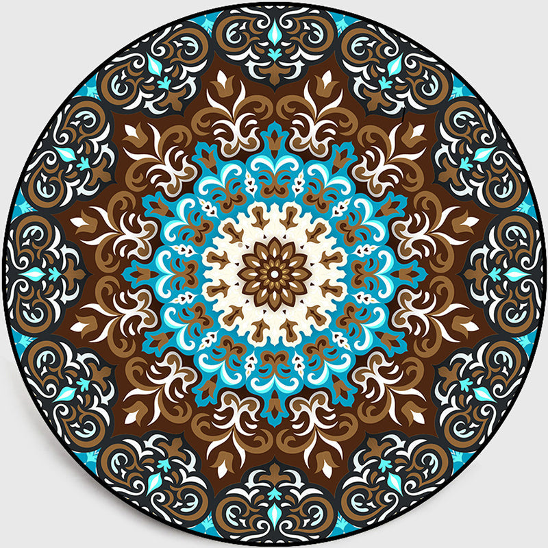 Multicolored Living Room Carpet Turkish Floral Swirl Rug Synthetic Non-Slip Pet-Friendly Machine Washable Carpet
