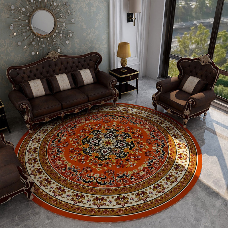 Retro Floral Rug Multicolored Oriental Rug Polyester Pet-Friendly Non-Slip Back Washable Rug for the Bedroom
