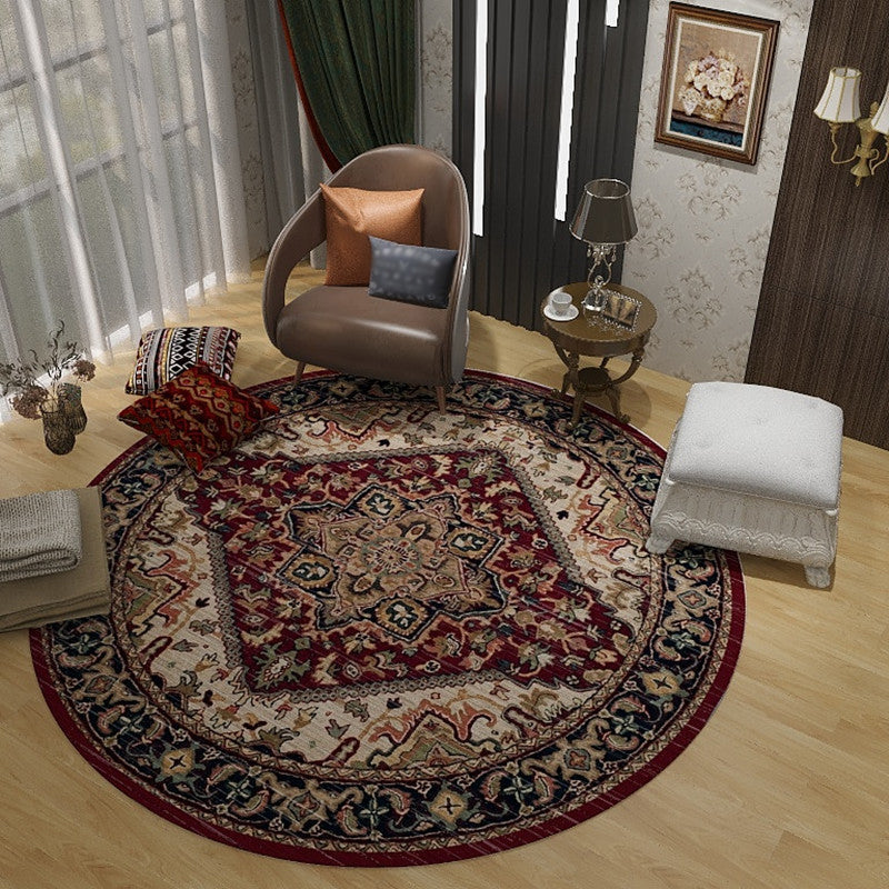Retro Floral Rug Multicolored Oriental Rug Polyester Pet-Friendly Non-Slip Back Washable Rug for the Bedroom