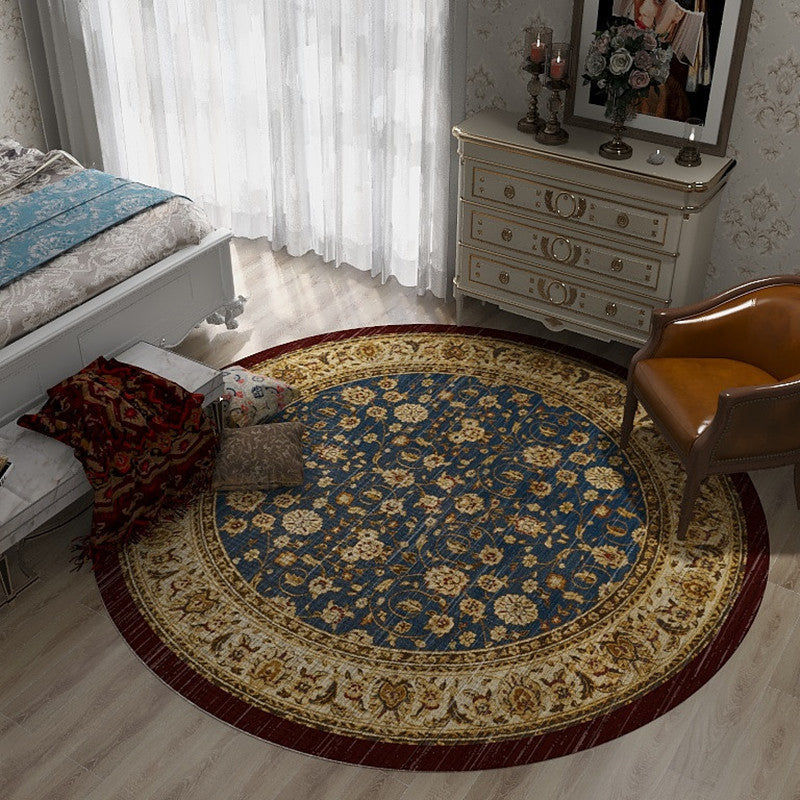 Retro Floral Rug Multicolored Oriental Rug Polyester Pet-Friendly Non-Slip Back Washable Rug for the Bedroom