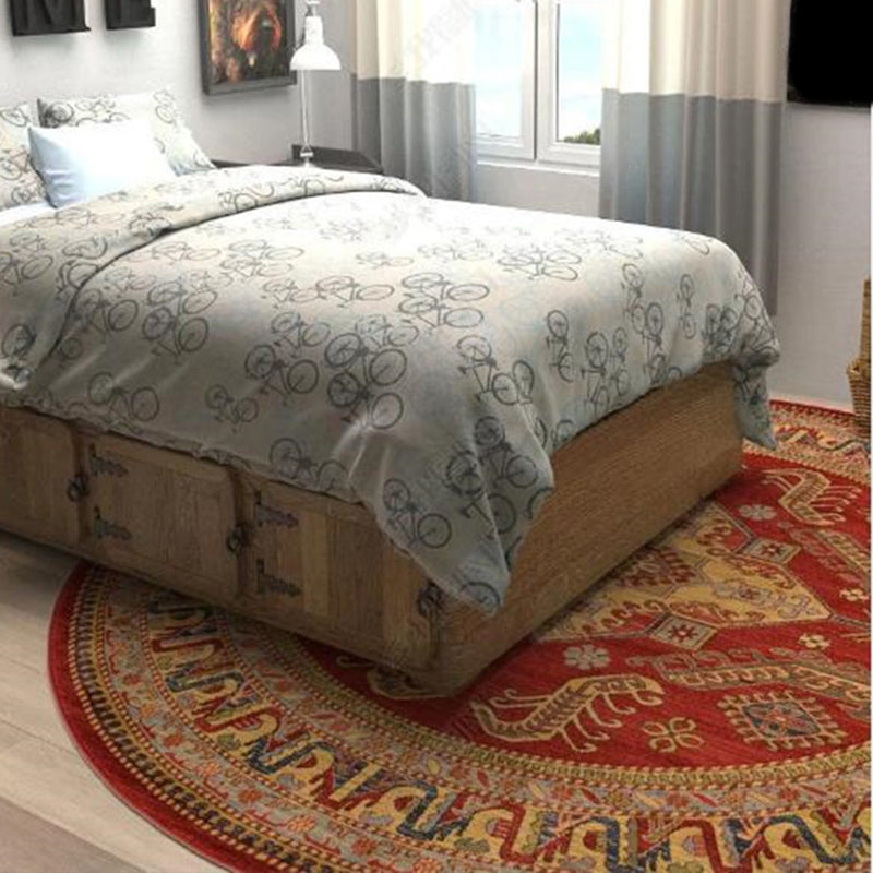 Retro Floral Rug Multicolored Oriental Rug Polyester Pet-Friendly Non-Slip Back Washable Rug for the Bedroom