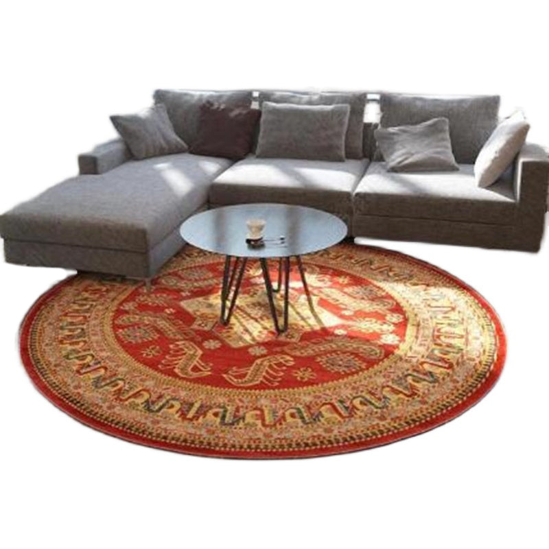 Retro Floral Rug Multicolored Oriental Rug Polyester Pet-Friendly Non-Slip Back Washable Rug for the Bedroom