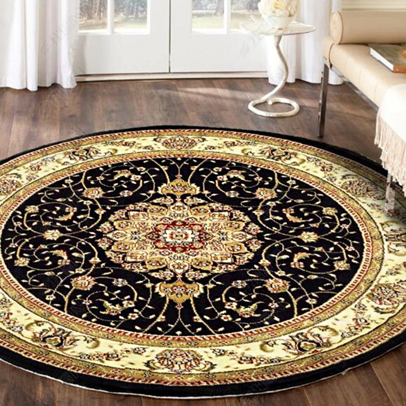Retro Floral Rug Multicolored Oriental Rug Polyester Pet-Friendly Non-Slip Back Washable Rug for the Bedroom