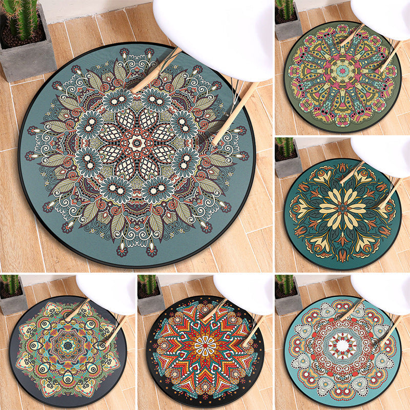Tribal Mandala Indoor Rug Multicolored Moroccan Rug Synthetic Non-Slip Stain Resistant Pet Friendly Rug for Room