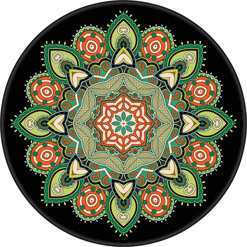 Tribal Mandala Indoor Rug Multicolored Moroccan Rug Synthetic Non-Slip Stain Resistant Pet Friendly Rug for Room