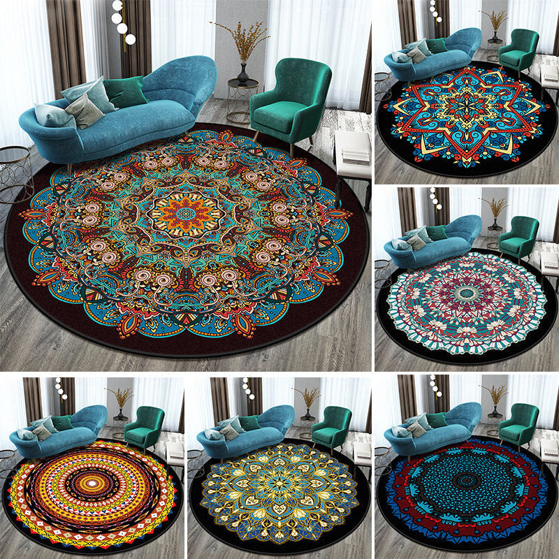 Bohemian Living Room Rug Multicolored Mandala Rug Polyester Stain Resistant Washable Non-Slip Backing Rug for Hallway