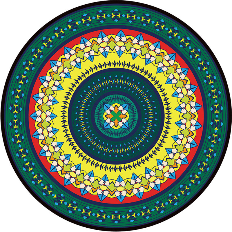 Bohemian Living Room Rug Multicolored Mandala Rug Polyester Stain Resistant Washable Non-Slip Backing Rug for Hallway