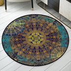 Weathered Floral Pattern Rug Weathered Blue-Yellow Moroccan Rug Polyester Washable Non-Slip Floor Stain Resistant Rug for Home