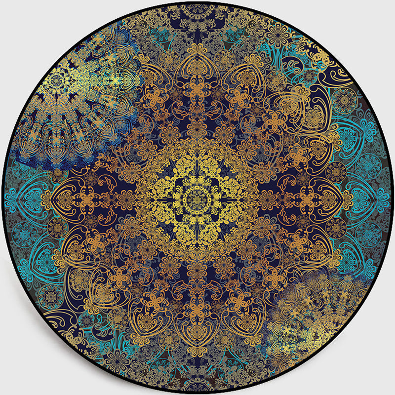 Weathered Floral Pattern Rug Weathered Blue-Yellow Moroccan Rug Polyester Washable Non-Slip Floor Stain Resistant Rug for Home