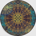 Weathered Floral Pattern Rug Weathered Blue-Yellow Moroccan Rug Polyester Washable Non-Slip Floor Stain Resistant Rug for Home
