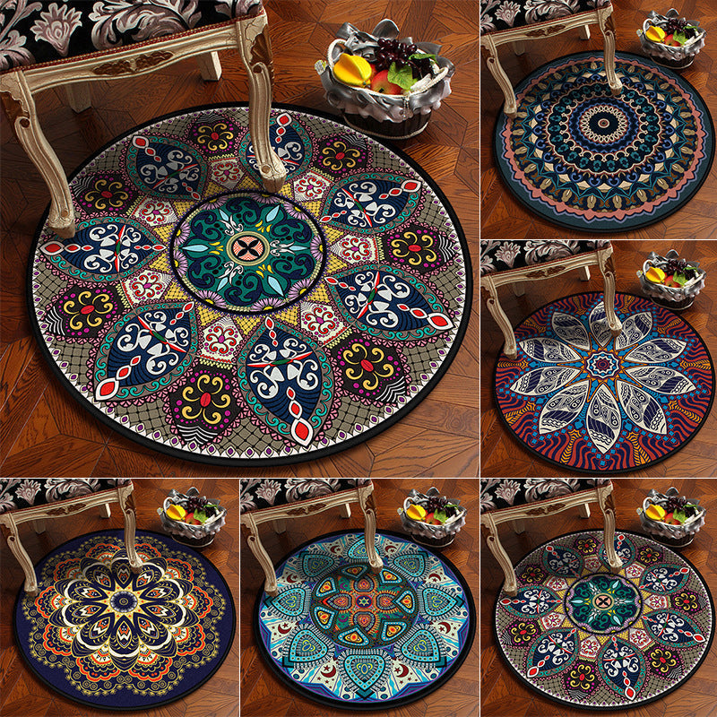 Moroccan Mandala Rug Multicolored Synthetic Rug Stain Resistant Non-Slip Machine Washable Rug for the Dining Room