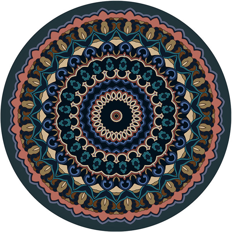Moroccan Mandala Rug Multicolored Synthetic Rug Stain Resistant Non-Slip Machine Washable Rug for the Dining Room