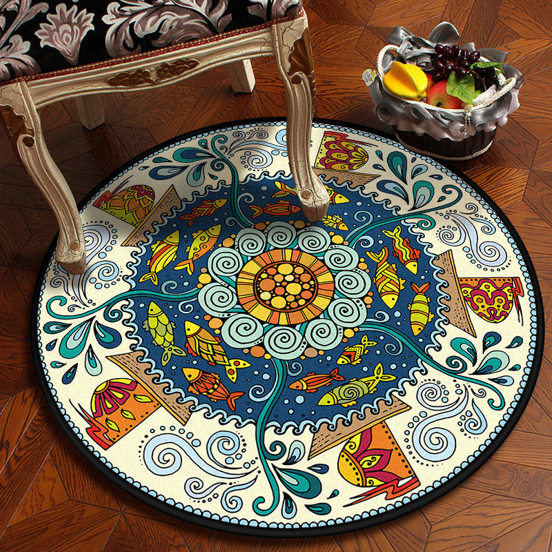 Moroccan Mandala Rug Multicolored Synthetic Rug Stain Resistant Non-Slip Machine Washable Rug for the Dining Room