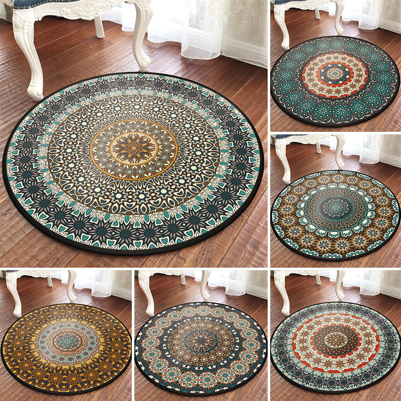 Traditional Multicolored Moroccan Carpet Polypropylene Mandala Area Rug Non-Slip Machine Washable Stain Resistant Rug for Rome