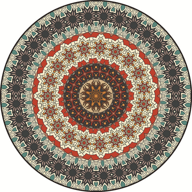 Traditional Multicolored Moroccan Carpet Polypropylene Mandala Area Rug Non-Slip Machine Washable Stain Resistant Rug for Rome