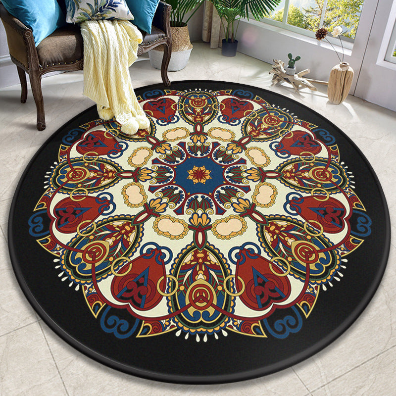 Colorful Mandala Carpet Polyester Turkish Indoor Carpet Non-Slip Back Machine Washable Pet-Friendly Rug for Seating Area